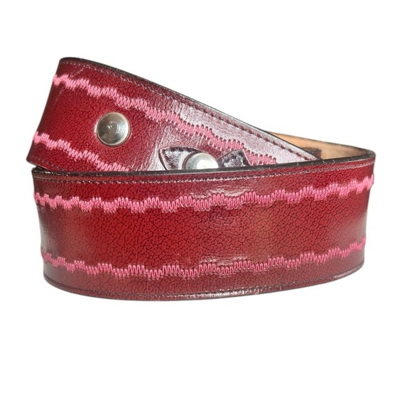 Justin Boots Accessories - Justin Boots Genuine Top Grain Cowhide Leather Belt Red Burgundy Pink Western